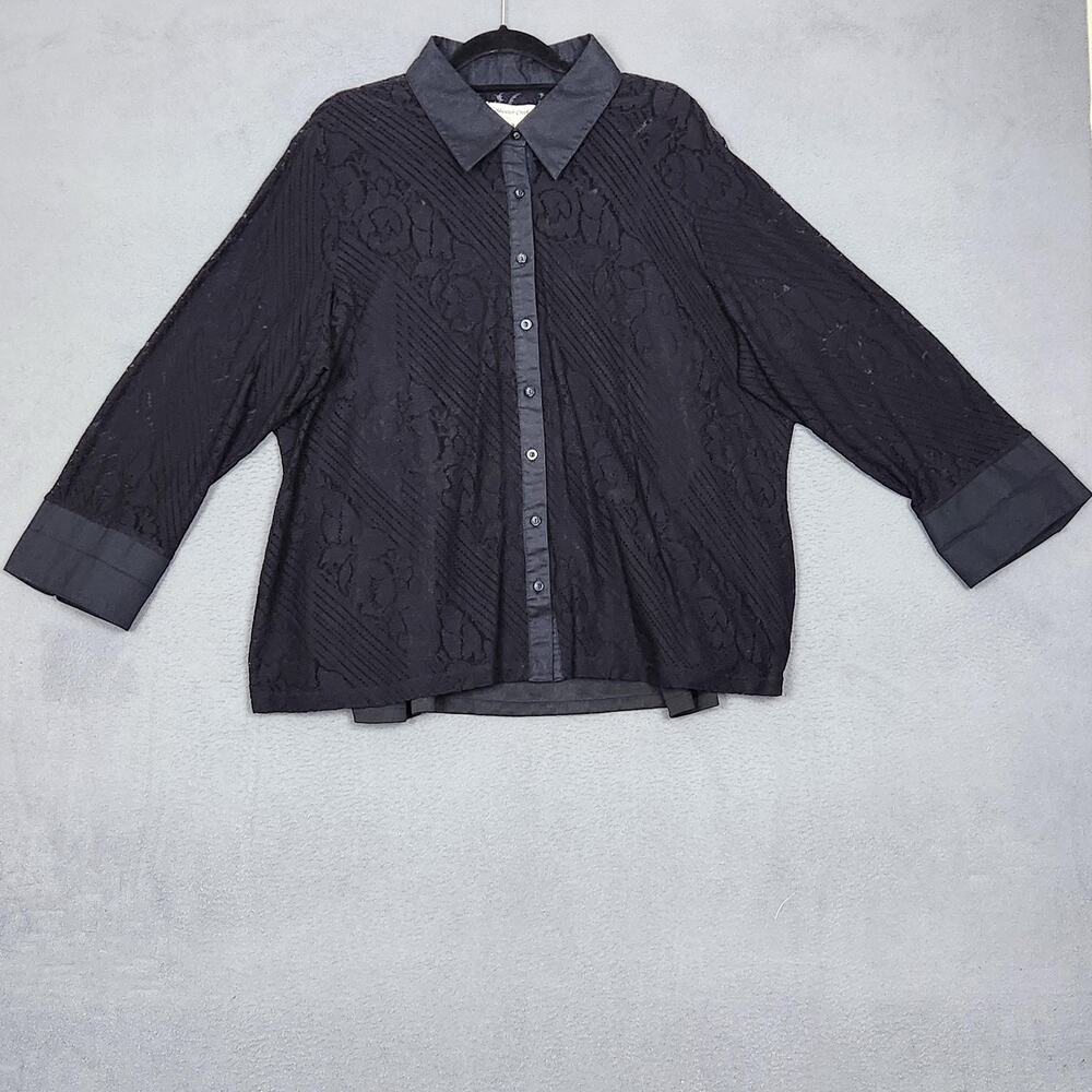 Coldwater Creek Shirt Womens 3X Button Up Lace Textured Semi Sheer Dressy Top